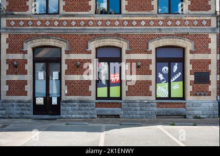 Ramilies, Wallon Region, Belgium, 08 02 2022 - The ancient railway station in brick stones Stock Photo