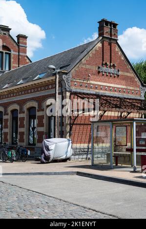 Ramilies, Wallon Region, Belgium, 08 02 2022 - The ancient railway station in brick stones Stock Photo