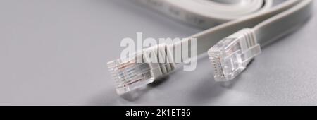 Closeup of rj45 cable on gray background Stock Photo