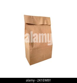 Craft paper bag isolated on white background. Stock Photo