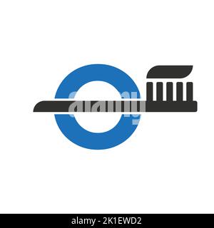 Initial Letter O Dental Logo Combine With Tooth Brush Symbol Template Stock Vector