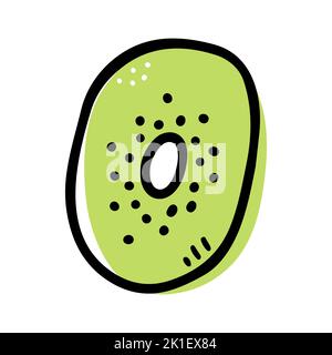 Doodle tropical kiwi. Hand-drawn fresh natural exotic fruit isolated on white background. Green healthy vegetarian food, vitamin, delicious organic pl Stock Vector