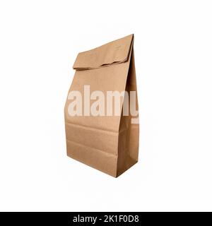 Craft paper bag isolated on white background. Stock Photo