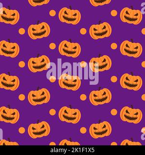 Pumpkin Creepy Smile Seamless Pattern Halloween October Vector Illustration Stock Vector
