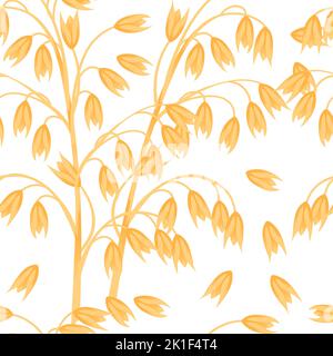 Seamless pattern Oat agriculture plant with ears grain vector illustration on white background Stock Vector