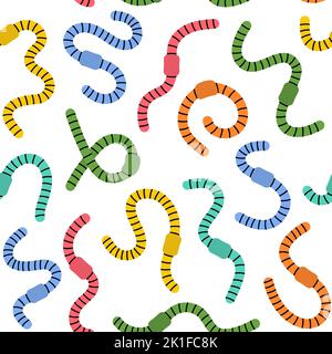 Colored worms seamless pattern. Curled earthworms background. Terrestrial annelids worms hand drawn pattern Stock Vector