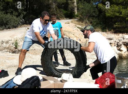 As part of the Blue Adriatic project  EMEDEA association in partnership with the Development Agency of the Sibenik-Knin County organized the first ecological action of cleaning the undersea under the Morinje bridge, in Sibenik, Croatia, on September 18, 2022 Photo: Dusko Jaramaz/PIXSELL Stock Photo