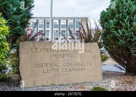 Frontage exterior of Letterkenny University Hospital (LUH) an acute general and maternity Hospital, County Donegal, Ireland Stock Photo