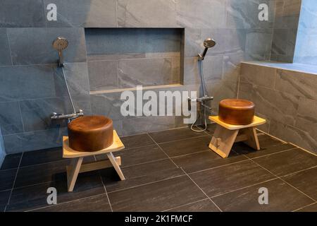 Sauna Spa Onsen in Hotel. Japanese Hot Springs Spa Onsen Bath in the Condominium or Hotel. Stock Photo