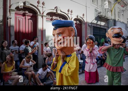 Ponte de Lima, Portugal - September 10, 2022: Traditional bigheads parade during Feiras Novas festivities Stock Photo