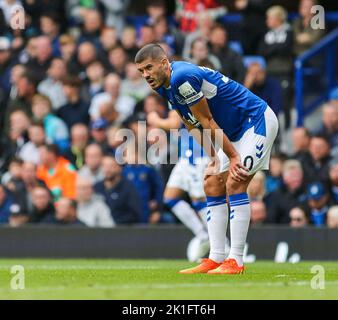 Liverpool, UK. 18th Sep, 2022. Connor Coady for Everton during the Premier League match between Everton and West Ham United at Goodison Park, Liverpool, England on 18 September 2022. Photo by Ben Wright. Editorial use only, license required for commercial use. No use in betting, games or a single club/league/player publications. Credit: UK Sports Pics Ltd/Alamy Live News Stock Photo