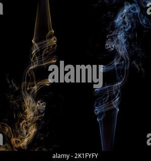 Abstract Smoke on black Background. Abstract flowing steam of air humidifier with swirl Stock Photo