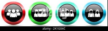 Group of people vector icons, set of colorful web buttons Stock Vector