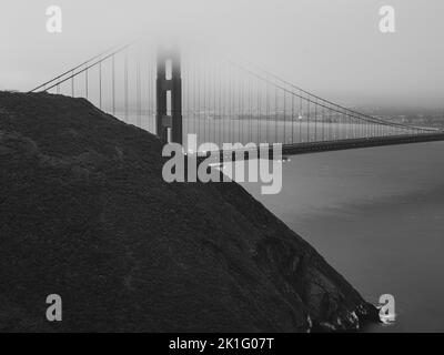Poor Visibility Towards Golden Gate Bridge on a foggy July afternoon Stock Photo