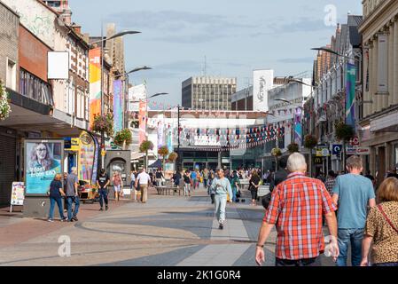 Southend on Sea High Street. New City in Essex. Retail pedestrianised area with shops. Stock Photo