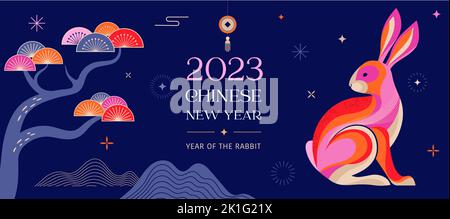 Happy Chinese New Year 2023 Year Of The Rabbit Zodiac With On Color  Background. (Translation : Happy New Year) Royalty Free SVG, Cliparts,  Vectors, and Stock Illustration. Image 186519781.