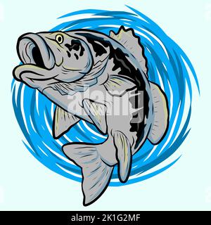 illustration of a largemouth bass jumping done in retro style with words 'i don't exaggerate i just remember big.' Stock Photo