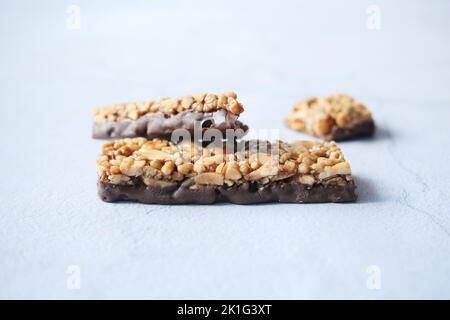protein almond chocolate sweet bar on white  Stock Photo