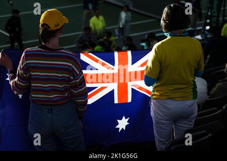 Hamburg, Germany, 15th Sep, 2022. Fans from Australia are in action during the 2022 Davis Cup finals in Hamburg, Germany. Photo credit: Frank Molter/A Stock Photo
