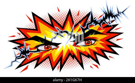 Angry man look with lightning bolt. Stock Vector