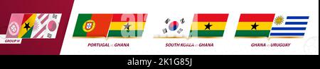 Ghana football team games in group H of International football tournament 2022. Sport vector icon set. Stock Vector