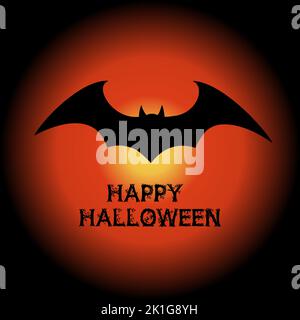 Halloween flying bat. Vampire vector bat. Dark silhouette of bat flying in a flat style Stock Vector