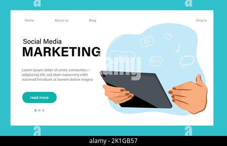 Landing page template of Social media marketing. Modern flat design concept of web page design for website and mobile website. Easy to edit and customize. Vector illustration Stock Vector