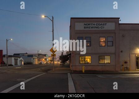 Fort Bragg, California / USA - January 02, 2020: Mendocino county, Fort Bragg California, downtown. Many original historical features are still in use Stock Photo