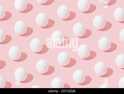 Easter background pattern with white eggs on pink background. Minimal concept. Stock Photo