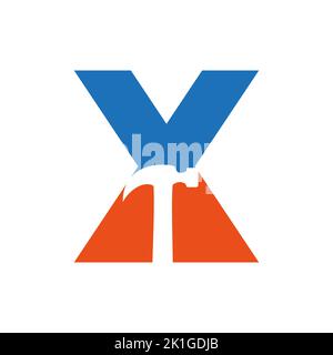 Letter X Hammer Logo Concept For Construction, Woodworking Company Repair Symbol Vector Template Stock Vector