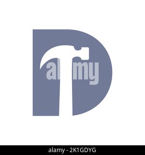 Letter D Hammer Logo Concept For Construction, Woodworking Company Repair Symbol Vector Template Stock Vector