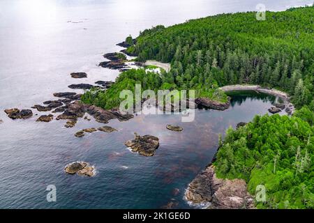 Aerial image of Tofino coastline, British Columbia, Canada Stock Photo