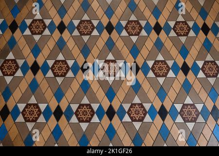 Star of David floor tiles inside Garnethill Synagogue, Glasgow, Scotland, UK Stock Photo