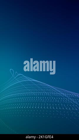 Ocean of data connected by dots on a green and blue gradient background. Vertical size. Stock Photo