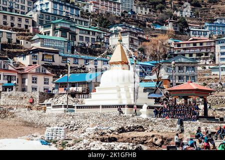 Nepal, Namche Bazaar - April 24, 2019. On the way to Namche Bazaar, Himalaya Stock Photo