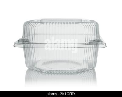 Closed disposable food container isolated on white. Stock Photo