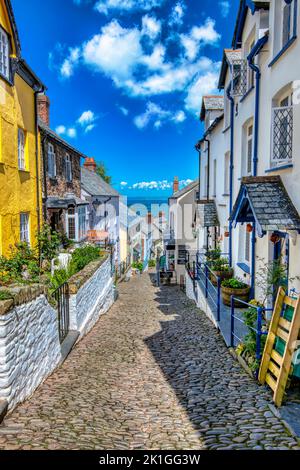 The picturesque, ancient, fishing village of Clovelly  which is in North Devon, England. Stock Photo