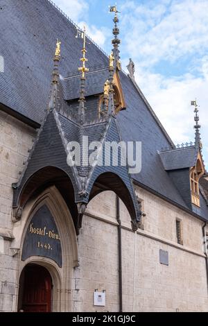 The entrance to Hospices de Beaune, now a museum in Beaune, Burgundy France. Stock Photo