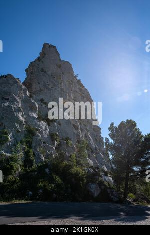 A rocky outcrop in the Alpilles Mountain range in the Bouches-du-Rhone Department of Southern France. Stock Photo