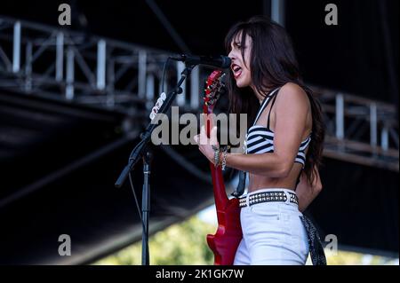 Chicago, USA. 18th Sep, 2022. Bombpops perform at Riot Fest in Douglas Park on Sunday September 18, 2022 in Chicago, IL. (Photo by Christopher Dilts/Sipa USA) Credit: Sipa USA/Alamy Live News Stock Photo