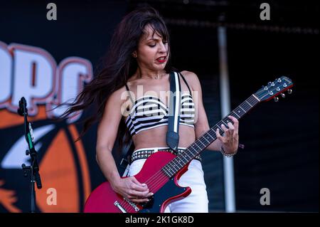 Chicago, USA. 18th Sep, 2022. Bombpops perform at Riot Fest in Douglas Park on Sunday September 18, 2022 in Chicago, IL. (Photo by Christopher Dilts/Sipa USA) Credit: Sipa USA/Alamy Live News Stock Photo