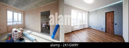 Curated visual reference: Fresh Look at Photo Collage Of Apartment Room Before And After Restoration Or