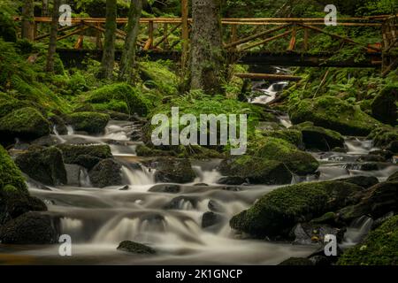 Waterfall of St. Wolfgang near Vyssi Brod town in south Bohemia near Austria border Stock Photo