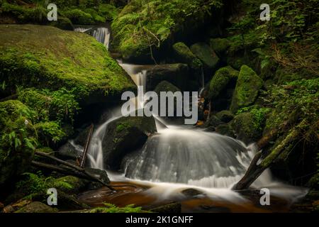 Waterfall of St. Wolfgang near Vyssi Brod town in south Bohemia near Austria border Stock Photo