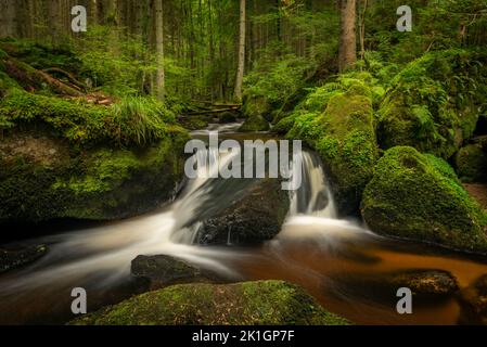 Waterfall of St. Wolfgang near Vyssi Brod town in south Bohemia near Austria border Stock Photo