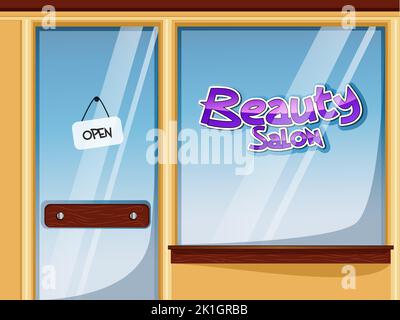 Beauty Salon Business Window Entrance Background. Vector Illustration Stock Vector