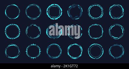 Hud round frames. Futuristic circle portal in abstract space, techno control hologram ui elements digital system sci-fi computer interface military game, vector illustration of circle frame round Stock Vector
