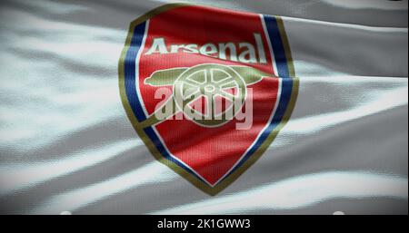 Barcelona, Spain - 17 September 2022: Arsenal FC football club, soccer team logo. 3D illustration, Illustrative Editorial. Stock Photo