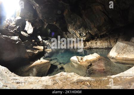 A Scenic view of Grjotagja cave in Iceland Stock Photo
