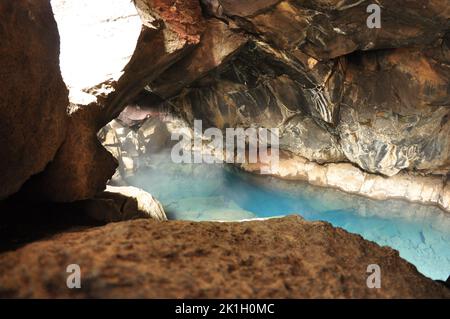 A Scenic view of Grjotagja cave in Iceland Stock Photo